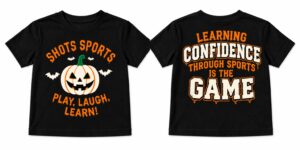 Black Shots Sports Halloween T-shirt, front and back