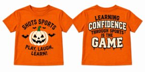 Orange Shots Sports Halloween T-shirt, front and back